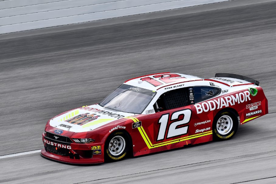 Team Penske's Ryan Blaney sat on the pole and led 50 laps before finishing third. Team Penske's Ryan Blaney sat on the pole and led 50 laps before finishing third.